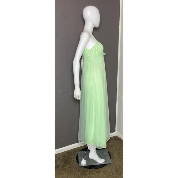 1960's Mint Green Chiffon Nightgown size M Empire Waist Maxi Nightgown - Picture 4 of 10
